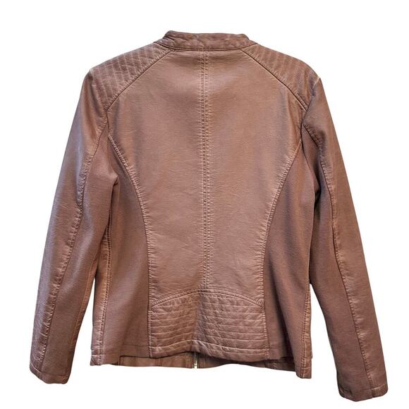 Sebby Collection Faux Leather Moto Jacket Women’s‎ Medium Dusty Rose Zip Pockets - Picture 2 of 9